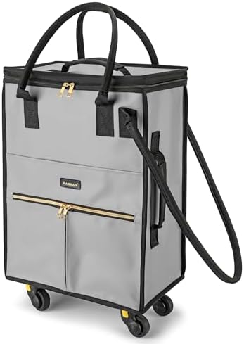 PASMAN Reusable Foldable Rolling Grocery Bag on 4 Wheels,Small,Matte-Grey by PASMAN