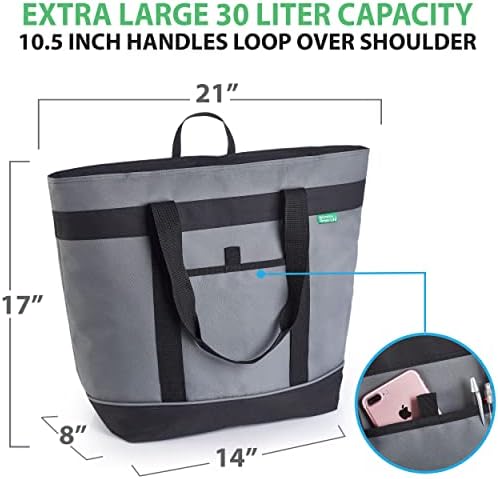 Jumbo Insulated Cooler Bag (Gray) with HD Thermal Insulation - Premium, Collapsible Soft Cooler Makes a Perfect Insulated Grocery Bag, Food Delivery Bag, Travel Insulated Bag, or Beach Cooler Bags - Image 2