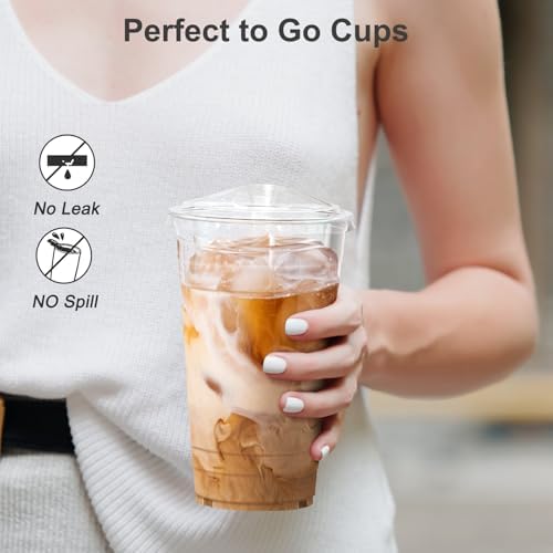 Dealusy 100 Pack - 24 oz Clear Plastic Cups with Sip Lids - Image 4