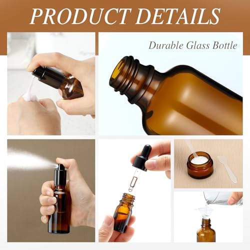 Jingmore 13 Pcs Glass Skincare Travel Containers Mini Makeup Containers Travel Size Toiletries Bottles with Pump Spray and PU Leather Toiletry Bag for Liquid Serum Cream Moisturizers Oils(Brown) - Image 3