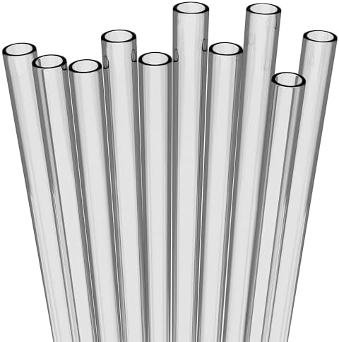 Fiesta First 10 Short Clear Straws - Hard Semi-transparent Plastic Reusable Drinking Straws + Sturdy Cleaning Brush - for Cocktails, Small Cups, Kids Drinks - Dishwasher Safe BPA Free by Fiesta+First