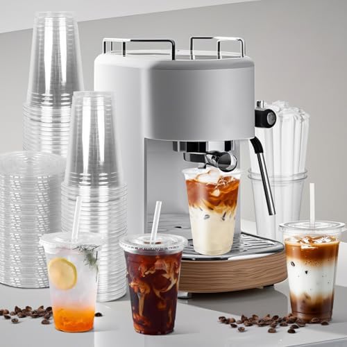 Charmount 100 Sets- 20 oz Clear Plastic Cups with Lids and Straws - Image 5