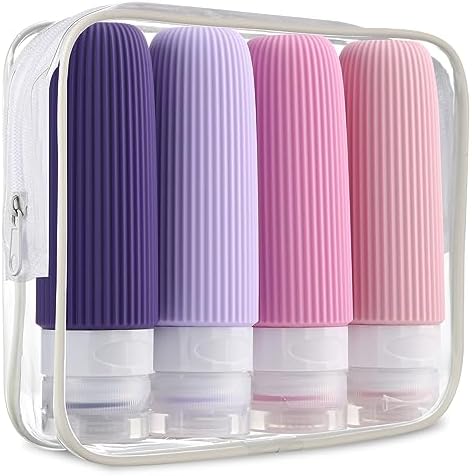 Mrsdry Travel Bottles for Toiletries, Tsa Approved 3oz Portable Travel Bottles, BPA Free Leak Proof Squeezable Silicone Travel Size Containers, Travel Accessories with Clear Toiletry Bag (4 Pack) by Mrsdry