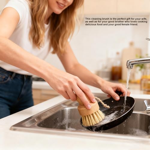 Bamboo Dish Brush 1-Pack - Natural Wood Dish Scrub Brush with Sisal Bristles for Cleaning Pots Pans and Sink - Eco-Friendly Kitchen Scrubber - Image 4