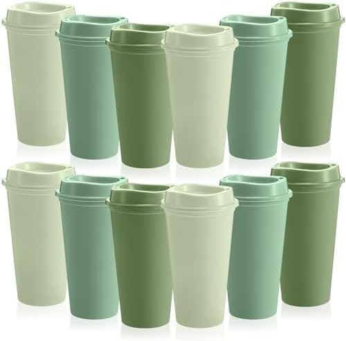 FillTouch 12 Pcs 16 oz Reusable Coffee Cups with Lids, Green Gradient by FillTouch