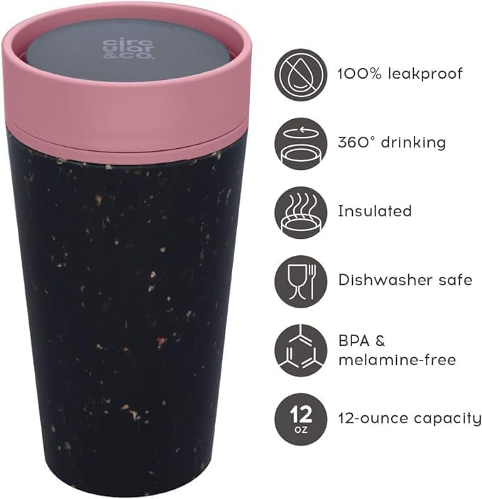 Circular and Co Leakproof Reusable Coffee Cup 12oz/340ml - The World's First Travel Mug Made from Recycled Coffee Cups, 100% Leak-Proof, Sustainable & Insulated (Black & Giggle Pink) - Image 2