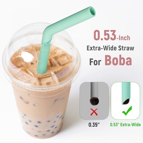 NiHome 6 PCS Extra Wide Reusable Bent Silicone Straws for Boba & Smoothies - Image 3