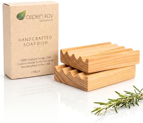 Wooden Soap Dish, Natural Soap Saver Tray with Drainage. 2 Pack - USA Made by AspenKayNaturals