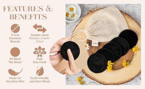Reusable Makeup Remover Pads with Bamboo Holder – Washable Bamboo Cotton Rounds for Face, Toner & Sensitive Skin – Eco Friendly Zero Waste Skincare Set by EIRA - Image 3