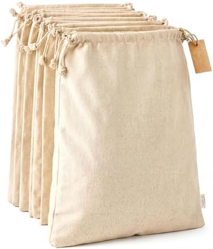 LEAFICO Cotton Storage Bags – X-Large 14x17 Inch (6-Pack) – Reusable Muslin Bags with Drawstrings – Biodegradable Canvas Fabric Sacks – Perfect for Bread, Bulk Produce, Potatoes, Onions, Shoes by Leafico