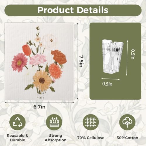 6 Pack Floral Swedish Dishcloths for Kitchen, Absorbent Dish Cloths - Image 2