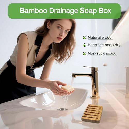Self-Draining Bamboo Soap Dish – Natural One-Piece Soap Saver for Shower, Bathroom, Kitchen Sink, and Bathtub with Anti-Slip Design - Image 6