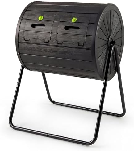 Goplus Compost Tumbler, 37.5 Gallon Large Outdoor Compost Bin w/Dual Chambers, 2 Lockable Doors, Efficient 360° Rotating Batch Composter for Garden Yard Farm Waste, Easy Assembly, BPA-Free (Black) by Goplus
