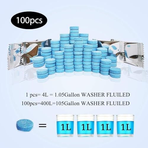 DOKIKO 100 Pcs Atuo Windshield Washer Tablets,Windshield Wiper Fluid,1 Pack Makes 105 Gallons,1 Piece Makes 1.05 Gallons(Winter: Use With De-icer or Methanol) - Image 4