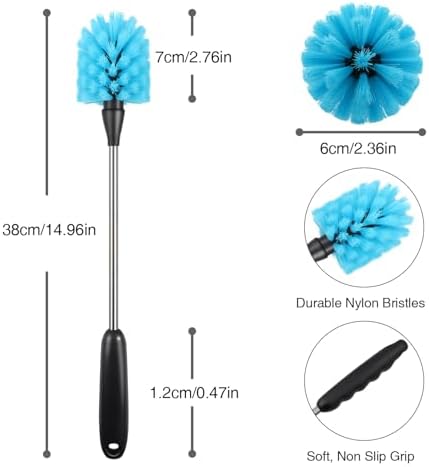 Bottle Brush,15-inch Long, Bottle Brush Cleaner, Bottle Scrubber, Kitchen Scrub Brush Suitable for Water Bottles, Cups, Glasses, Baby Bottles, Wine Glasses, (1, Blue) - Image 3