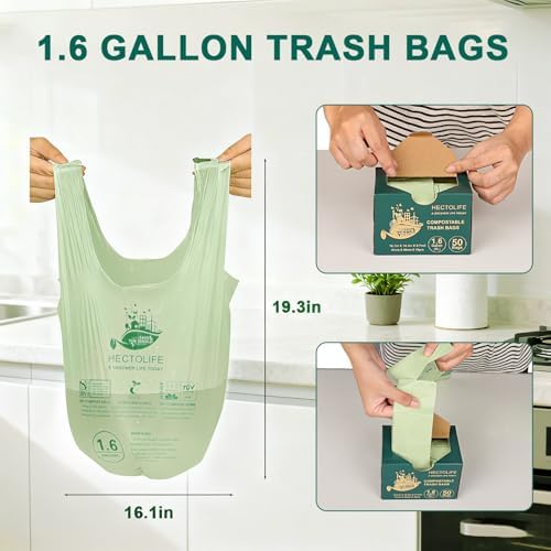 HECTOLIFE 1.6 Gallon 100 Count Compostable Bags Handle Tie - Image 2