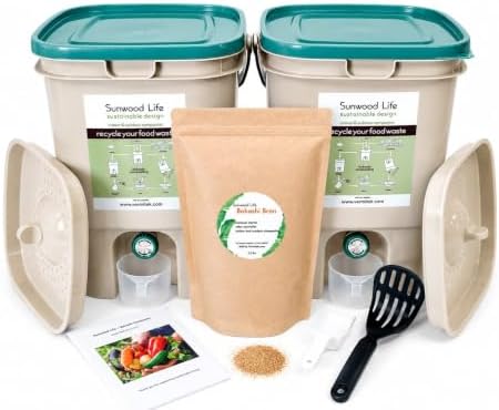 Indoor Bokashi Composter Starter Kit- Beige, 2.2 lb Premium Bokashi Bran Included, Easliy Turn Your Kitchen Wastes into Nutrition for Your Garden Soil (Beige & Beige, 2 bin) by Unknown