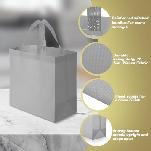 Reginary 50 Pcs Reusable Tote Bags Shopping Bags Non Woven, Grey - Image 5