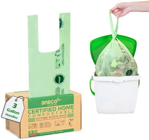 ANECO Compostable Food Waste Bags 3 Gallon With Handles (30 Count) by ANECOCOMPOSTABLE