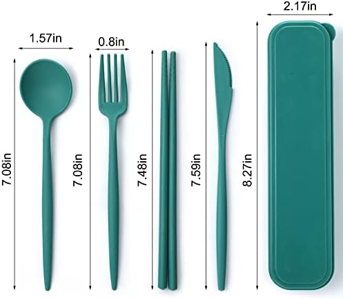 12 Sets Reusable Travel Utensils Set with Case (Knife, Fork, Spoon, Chopsticks), Wheat Straw Portable Plastic Camping Cutlery, Lunch Tableware for Kids Adults Daily Use, Gifts for Office Christmas - Image 2