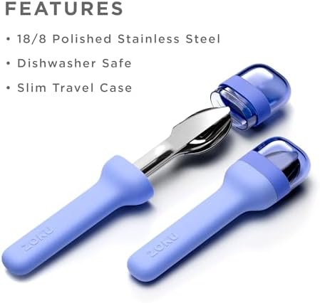 Zoku Pocket Utensil Set Stainless Steel Fork, Knife, and Spoon in Case Blue - Image 4