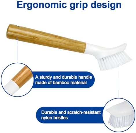 CELOX 2 Pack Bamboo Dish Brush with Handle Kitchen Scrub Brush, Dish Scrubber - Perfect for Dish Washing, Vegetable, Grill Cleaning - Image 6