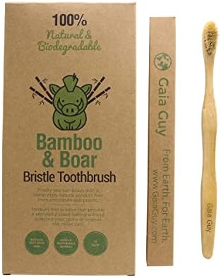Gaia Guy Natural Bristle Bamboo Toothbrush with Boar Bristles - Totally Biodegradable and Compostable - No Nylon Toothbrushes - Zero Waste 12-Pack by GaiaGuy