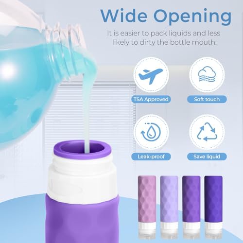 Silevoler 16pack Travel Bottles for Toiletries, TSA Approved Travel Size Containers Set, Leak Proof Refillable Liquid & Creams Toiletries Accessories Kit W/Toiletry Bag (Purple) - Image 4