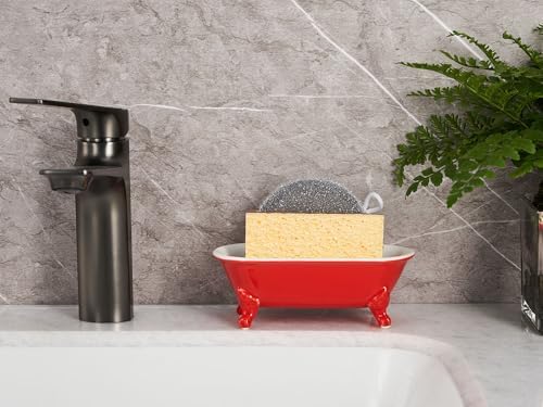 6.5" Ceramic Mini Clawfoot Bathtub Soap Dish,Bar Soap Holder,Red - Image 5