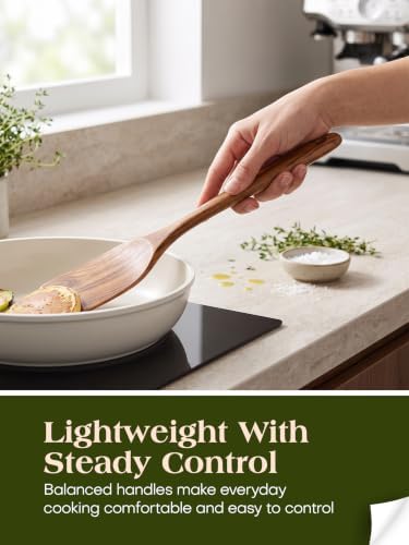 AIUHI 10Pcs Wooden Kitchen Utensils, Teak Wood Utensil Set for Kitchen, Heat-resistant Wooden Spoons for Cooking, Nonstick Wood Spatula Soup Ladle Tong Egg Whisk - Image 4
