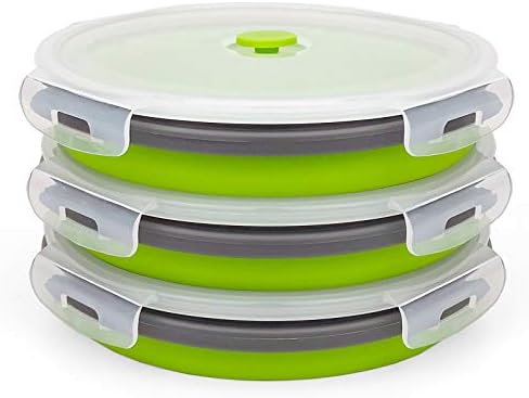 CARTINTS 1200ml Large Collapsible Meal Prep Containers, Reusable Silicone Food Storage Containers, Stackable Fridge Storage Containers, With Leakproof Lids, Microwave and Freezer Safe, Green by CARTINTS