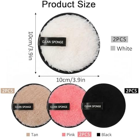 8PCS Makeup Remover Pads, Reusable Double-Sided Facial Cleansing Puffs, Microfiber Rounds Make Up Remover Pads, Soft Face Cleansing Puffs for All Skin Types (Pink, Black, Beige, White) - Image 2