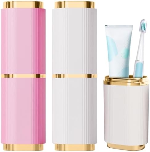 2 Pieces Toothbrush Case, Portable Toothbrush Travel Case Toothbrush Toothpaste Storage Box for Business Camping Travel or Daily Use (Pink+White) by Unknown