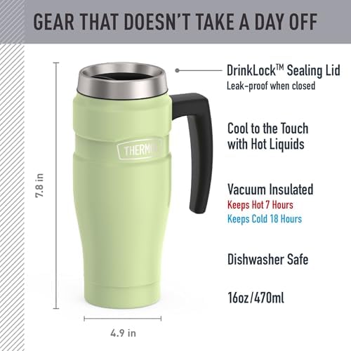 THERMOS Stainless King Travel Mug with Handle, 16oz, Matte Green - Image 2