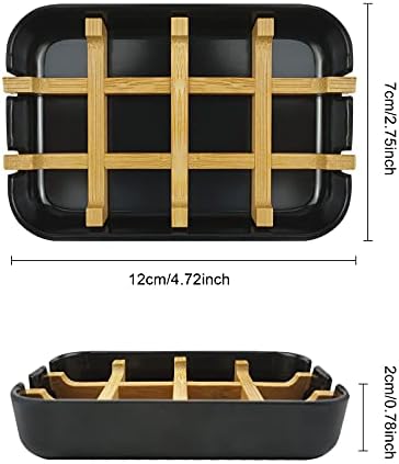 2 Pack Bamboo Soap Dish, Self-Draining Hand Soap Box, Wooden Bamboo Bar Soap Holder for Shower, Bathroom, Kitchen, Bathtub, Bar Sink (Black) - Image 4