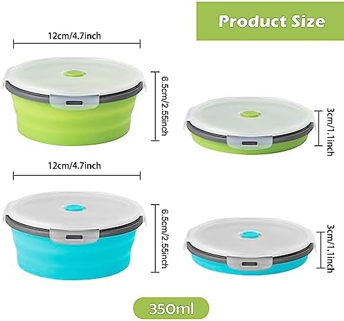 2 Pcs Collapsible Bowls with Lids, Foldable Meal Prep Containers Reusable, Silicone Food Storage Containers, Camper Must Haves Rv Camping Accessories for Travel Trailers, Microwave and Freezer Safe - Image 2