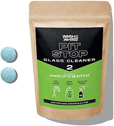 WASH&WHIPS Window, Glass Cleaner Pit Stop Refill Effervescent Tablets – 16 Bottles, Cleans Glasses, Windows, Mirrors,Steel Appliances – Streak-Free, Car, Office, Home & Kitchen by WASHWHIPS