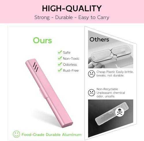 Travel Toothbrush Case, 2Pack Portable Toothbrush Holders, Durable Aluminum Toothbrush Storage Box, Small Breathable Manual Toothbrush Container for Traveling, Camping, Business Trip - Pink - Image 4
