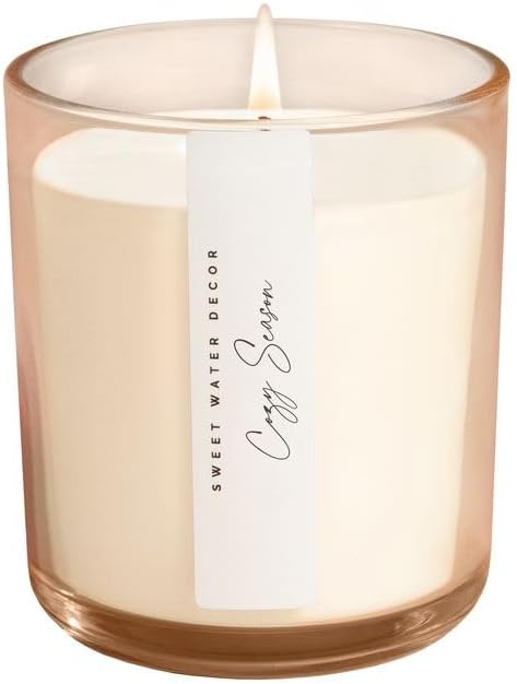 Sweet Water Decor Cozy Season Candle, 12oz Sandstone Glass Jar, Autumn Scented Notes of Woods, Spice, & Citrus, 50+ Hour Burn Time, Non-Toxic Soy Wax Blend, Poured in The USA, Cotton Wick