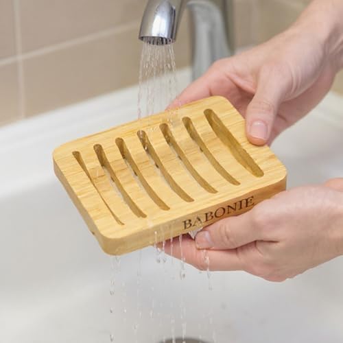 Bar Soap Holder, 2 Pack Self Draining Bamboo Sponge Holder - Curved Surface Slotted Soap Dish for Shower, Bathroom, Bathtub, Sink, RV, Packed in A Case(Bamboo Style) - Image 4