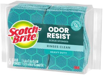 Scotch-Brite Odor Resist Heavy Duty Scrub Sponge, Dishwasher-Safe Kitchen sponges for Serious Scrubbing, Multipurpose Dish Sponge for Stuck-On Messes, 6 Scrubbing Sponges - Image 2