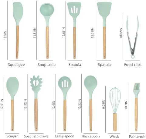 Cooking Utensils Set - 19 Piece Set with 11 Spatulas, 6 Sharp Knives, Silicone Utensils & Cutting Board (Green) - Image 5