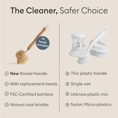 Vove Bamboo Dish Brush with 3 Replacement Heads, Natural Fiber Bristles - Image 5