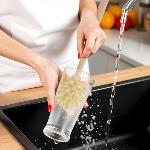 6 Pcs Bottle Brush, Natural Wood Dish Brush Scrub Brush with Long Beechwood Handle Bristles for Cleaning Bottles Mugs Jars Glasses Dishes Vases Pitchers, 13.78 x 2.6 Inches - Image 5