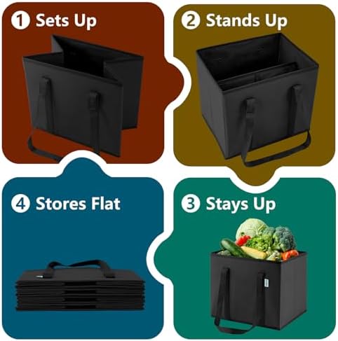 Reusable Grocery Bags Foldable 4-Pk, Heavy Duty Large Reusable Shopping Bags with Handles, Collapsible Tote - Image 6