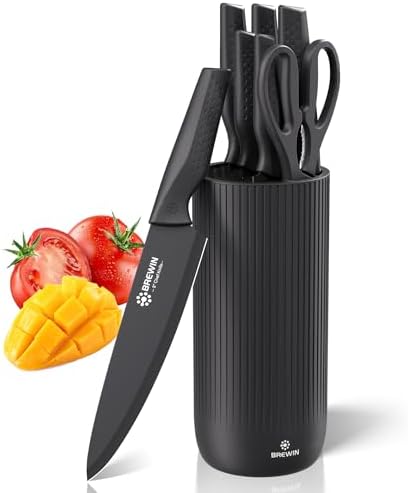 Knife Set, Brewin Kitchen Knife Set, Knives Set for Kitchen, Universal Knife Block, Utility Knife Block Set, New Home Essentials, Apartment Essentials, Camping Essentials, RV Essentials by EnjoyEveryCutWithBrewin