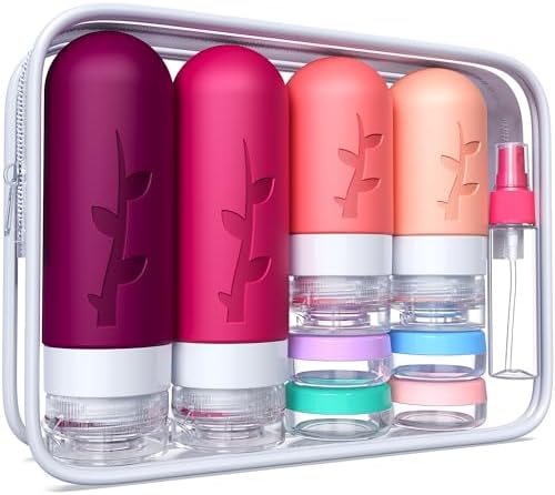 Tocelffe Travel Bottles for Toiletries, Tsa Approved Silicone Containers for Toiletries, Leak Proof Refillable Liquid 3oz 2oz Travel essentials for Shampoo Conditioner Lotion BPA Free by Tocelffe
