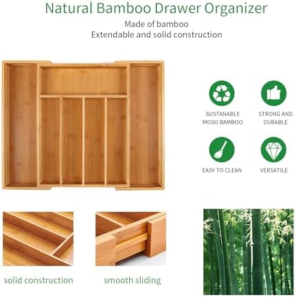 Utoplike Bamboo Cutlery Silverware Tray, Small Utensils Drawer Organizer - Image 5