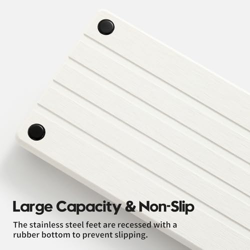 Razborci Instant Dry Sink Caddy Kitchen Sink Organizer, Quick Drying Stone Tray Diatomite Sponge Holder Soap Dish, Bathroom Countertop Fast Dry Water Absorbing Vanity Rack, White, 12" x 5" - Image 5