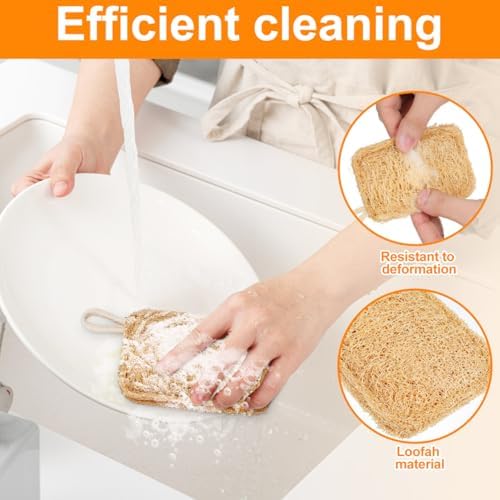 Amosfun Natural Loofah Dish Brush for Washing Dishes Pot Scrubber Brush for Pots and Cups Reusable Kitchen Dish Washing Sponge 4.33 X 2.75 X 0.19 in 1 Pack - Image 6
